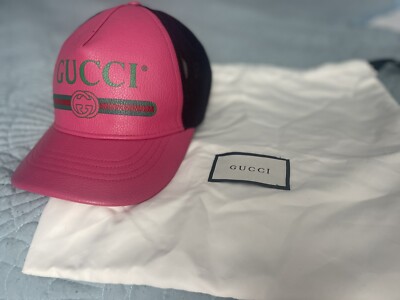 GUCCI baseball cap logo pink leather unisex | eBay