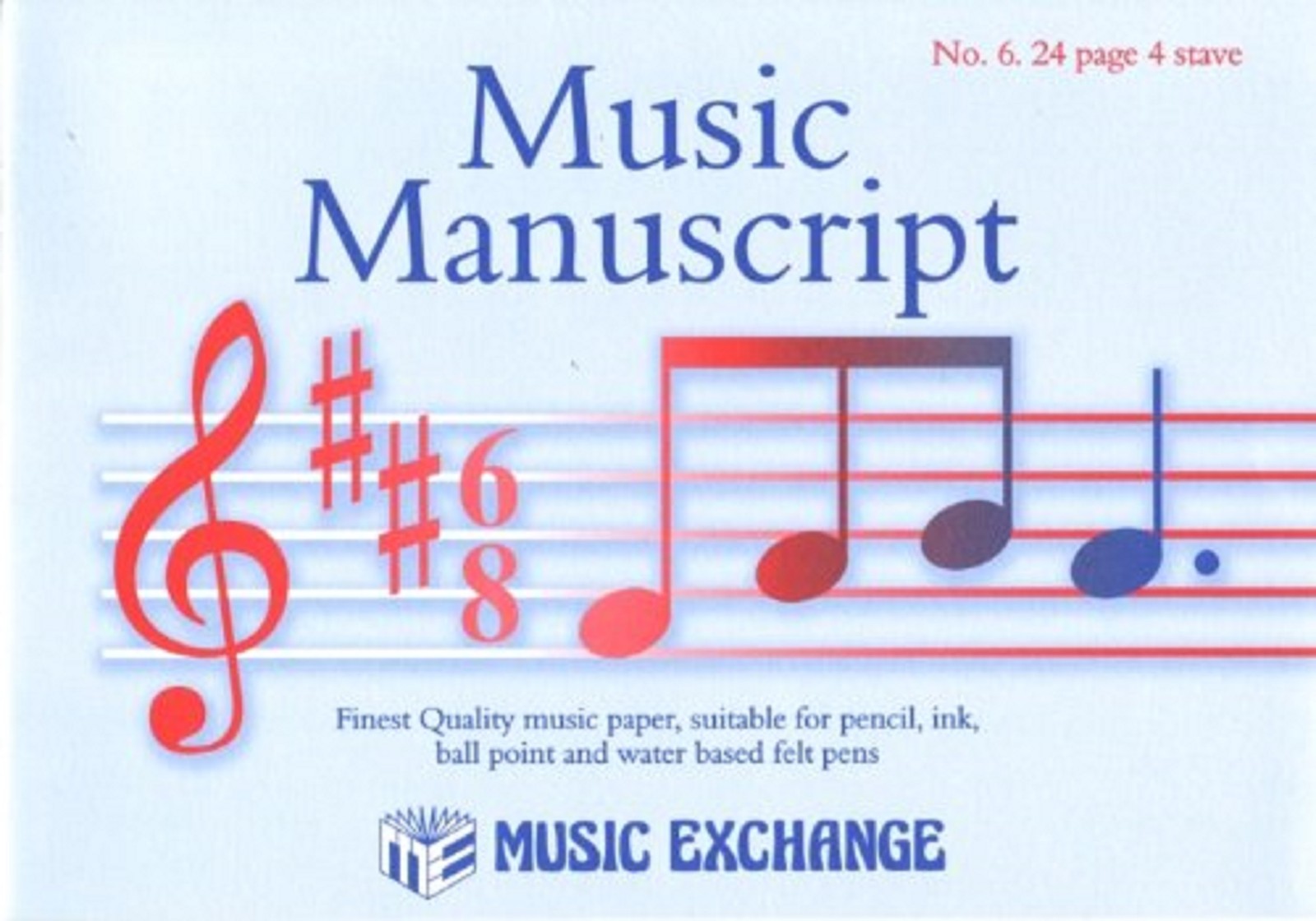 Music Manuscript No 6 ~ 24 Page ~ 4 Stave Theory Composing A5 JUMBO NOTES Book