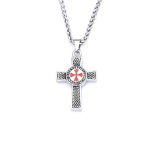 Mens Cross Pendant Vintage Stainless Steel Necklace Celtic Hip Hop Pendant 24''