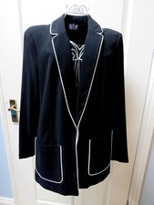 Marks & Spencer Ladies Relaxed Blazer Jacket Size 14 Black White Piping Crepe