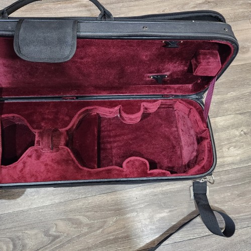 Violin Case Only 31" Zip Up Black Red Velvet Multi Pocket w/ Carry Strap - Picture 3 of 24