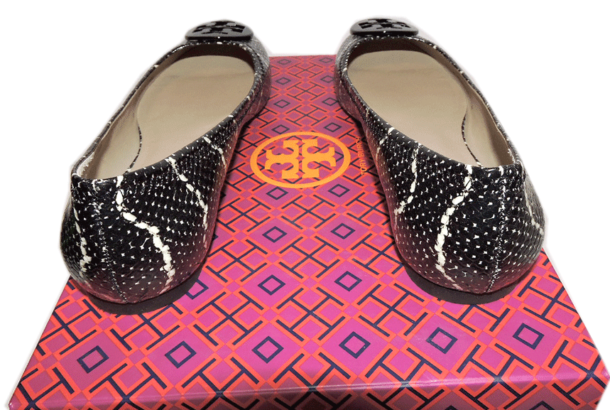Tory Burch Reva Ballerina Flats Snake Print Leather Ballet Ballet Ballet shoes Black 10.5 0a39ca Tory Burch Reva Ballerina Flats Snake Print Leather Ballet Ballet Ballet shoes Black 10.5 0a39ca