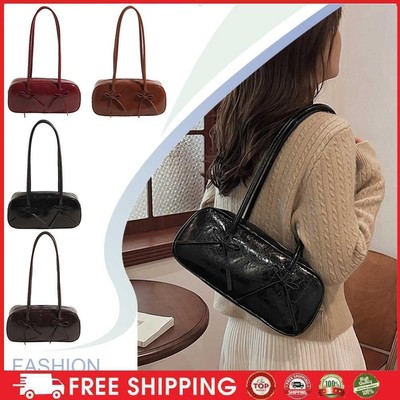 Women PU Shoulder Bags Bow Tote Bags Large Capacity Zip Closure Chic Hobo Bags