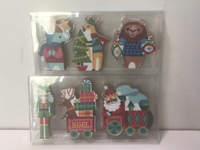 Wondershop Wooden Holiday Character Set 3pk Set of 2 Train Lion Giraffe Elephant