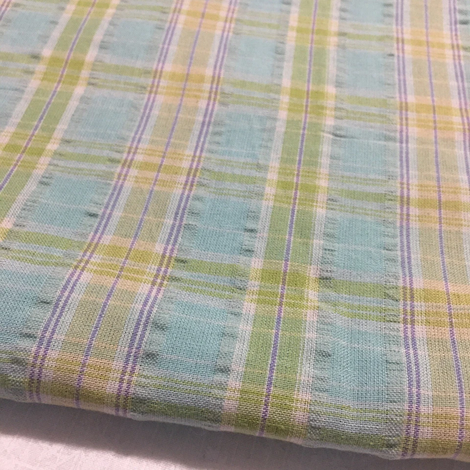 Винтажный сине-зеленый фиолетовый хлопковый домотканый Seersucker в полоску 2 ярда x 44 дюйма - Изображение 4 из 4