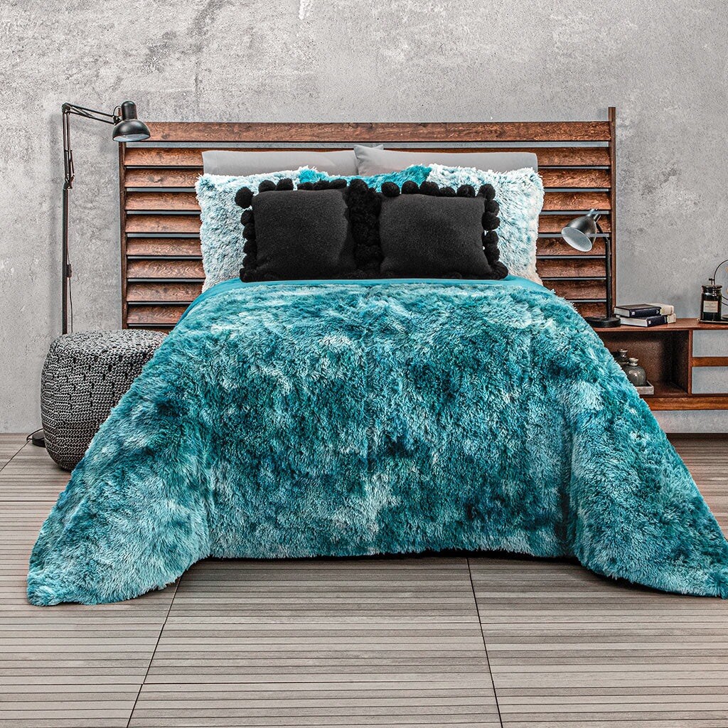 EVEREST TURQUOISE SHAGGY BLANKET WITH SHERPA SOFT THICK AND WARM QUEEN SIZE  | eBay