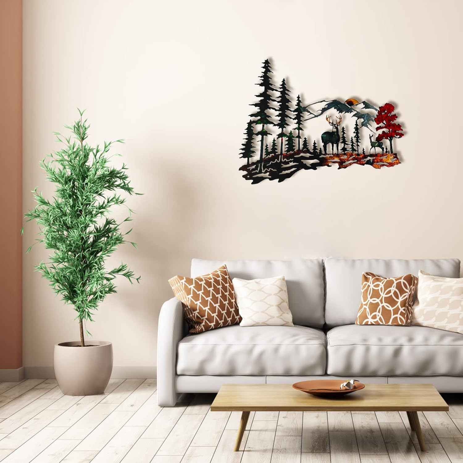 Metal Wall Art - Forest Deer Mountain Rustic Cabin Wildlife Hunting Wall Decor f