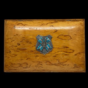 Imperial Russian Cigar Box from Karelian Birch with silver enamel onlay