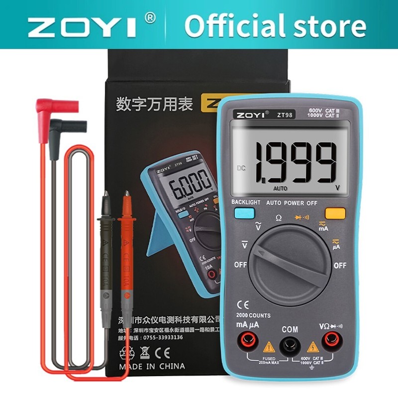 ZOYI ZT-98 Digital Multimeter 10A ,2000C, AC/DC, Resistance,  Continuity, Diode