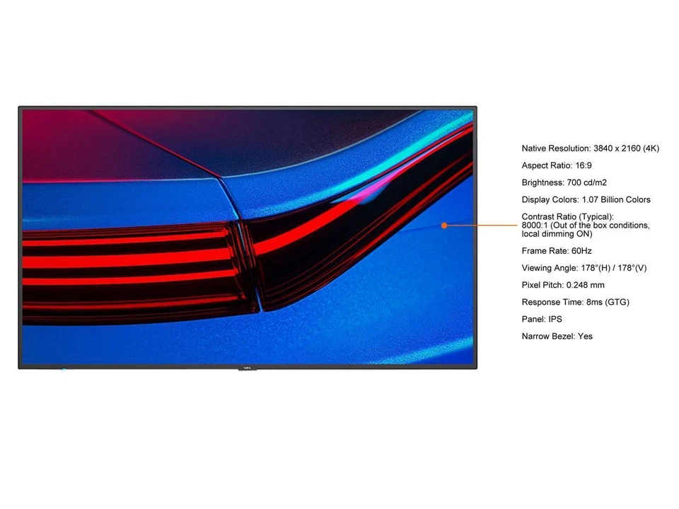 NEC MultiSync P435 Negro 43" 3840 x 2160 (4K) 1,07 mil millones de colores habla incorporada Foto 3 de 3