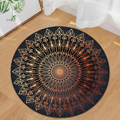 Boho Mandala Round Rug - Black and Gold Gradient Floor Mat for Modern Decor