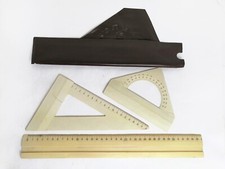 Vintage School Drawing Drafting Tools Plastic Ruler Triangle Protractor set 3
