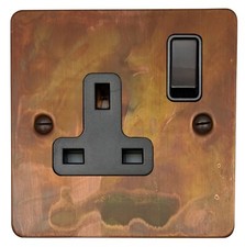 G&H FTC9B Flat Plate Tarnished Copper 1 Gang Single 13A Switched Plug Socket