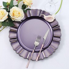24 PURPLE GOLD 13" Round Scalloped Trim Charger Plates Wedding Party Decorations