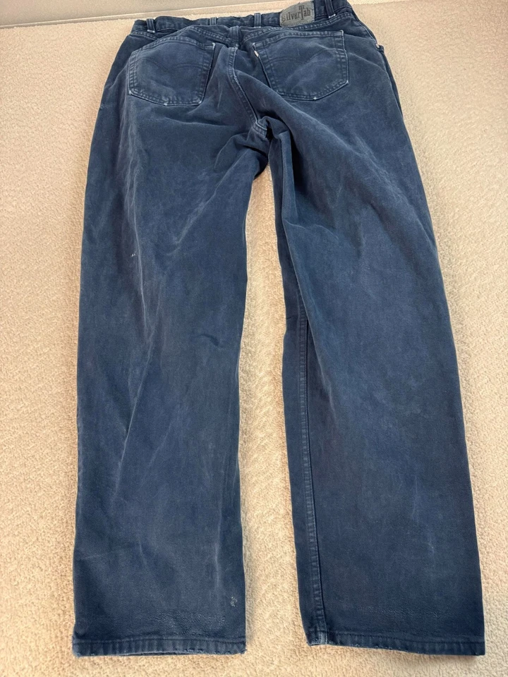 Vintage 90's Silver Tab Mens Baggy Fit Cotton Denim Jeans Dark Blue 36x33* - Image 2 of 4