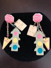 RARE! Lunch At The Ritz TRAFFIC SIGNALS pierced Earrings !!