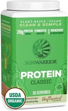 Sunwarrior Classic Vegan Sprouted Brown Rice Protein Powder, Natural,30 Servings