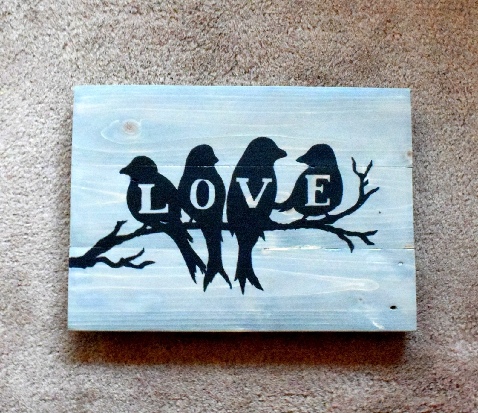 Wall Plaque Sign Handmade Reclaimed Pallet Love Birds Theme Driftwood Stain