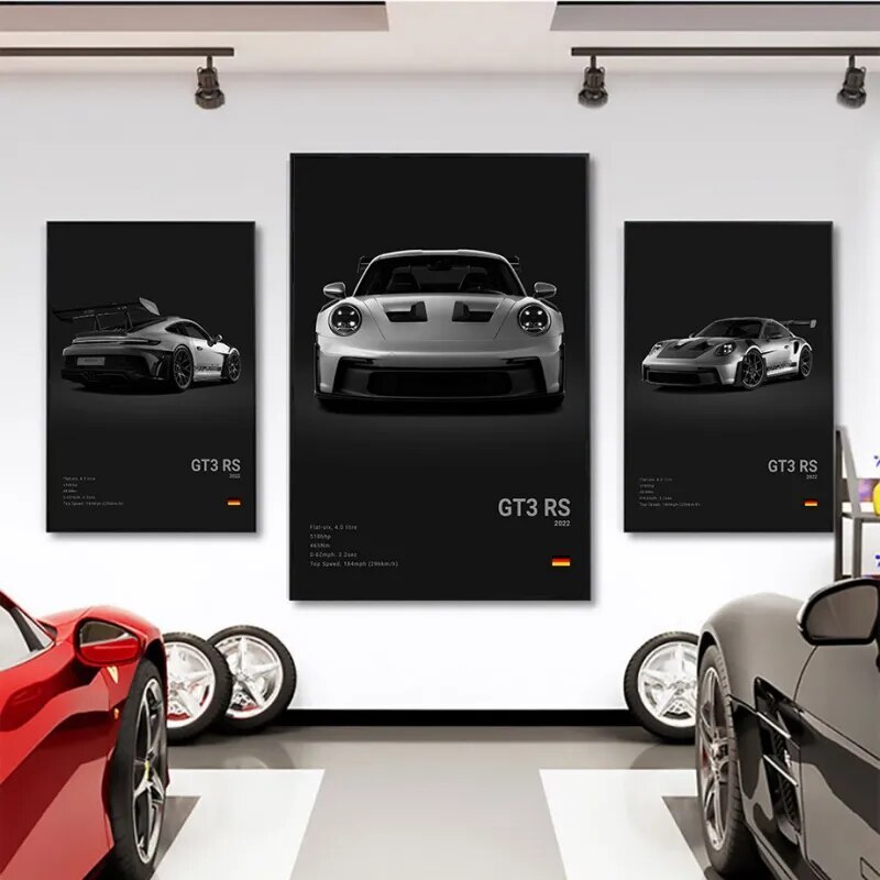 Porsche 911 GT3 RS ポルシェ キャンバスアート 絵画 Gt3 rs車の世代スーパーカーポスター、キャンバスプリント絵画