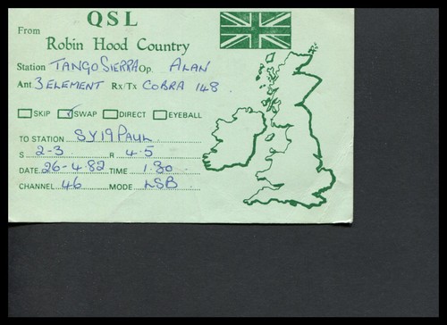 1 x QSL Karte Radio UK Robin Hood Country Tango Sierra Alan 1982 ≠ Q355