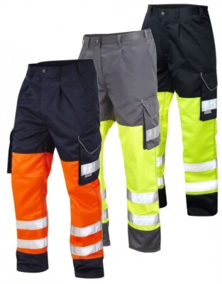 Leo Bideford CT01 Hi Vis Work Trousers Orange Yellow Navy Grey Workwear