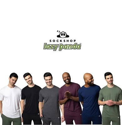 Mens Loungewear T-Shirt, PJ Nightwear Short Sleeve Soft Bamboo 1 Pack Lazy Panda