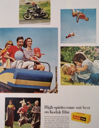Kodak Print Ad Original Rare Vtg 1960s NY USA Film Rollercoaster Motorcycle Cute