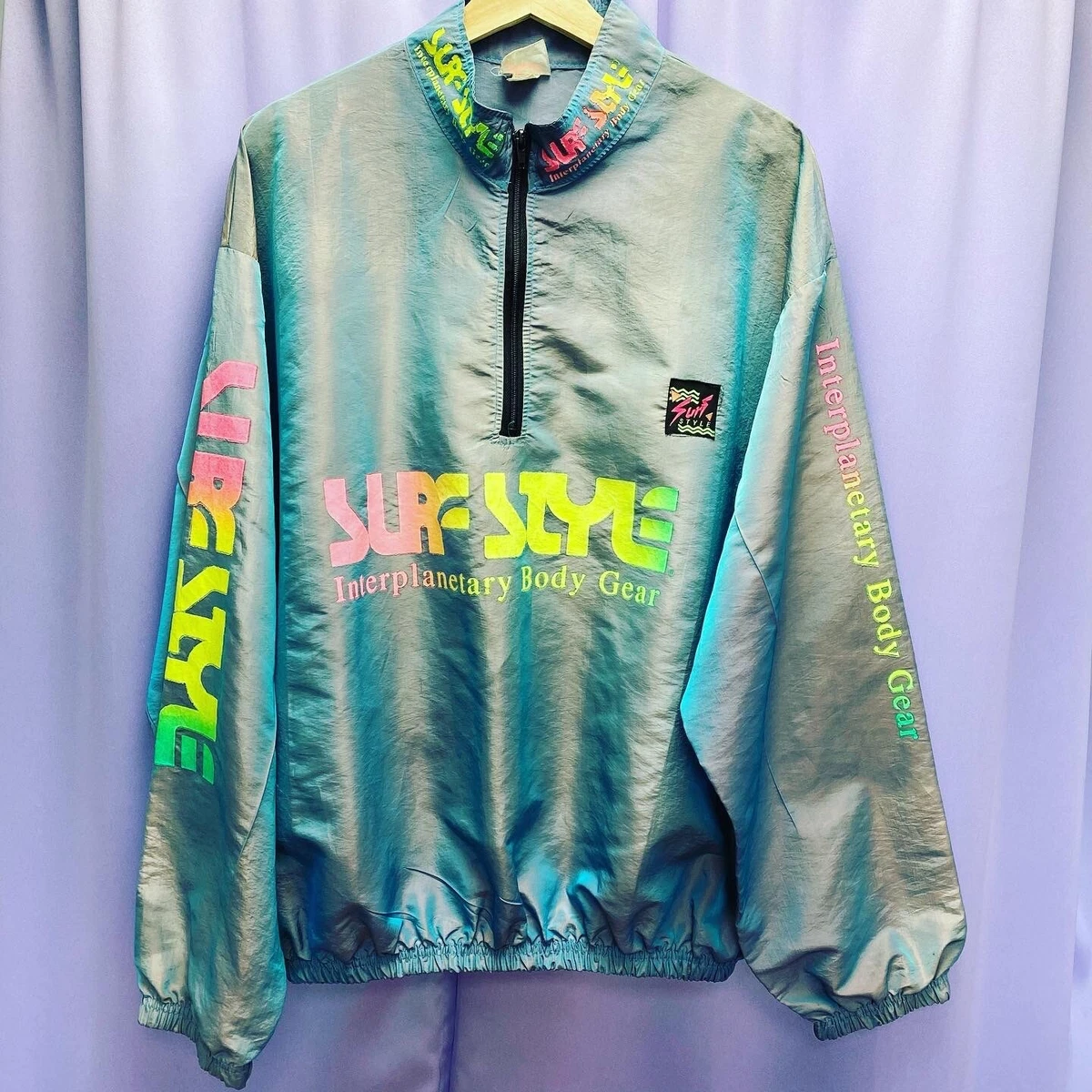 Vintage 80’s Surf Style Iridescent 1/4 Zip Windbreaker Jacket Unisex One  Size