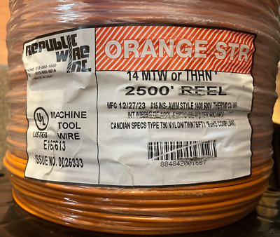 Republic Wire 14 THHN 2500' REEL  E167613 ORANGE SOLID Wire Spool