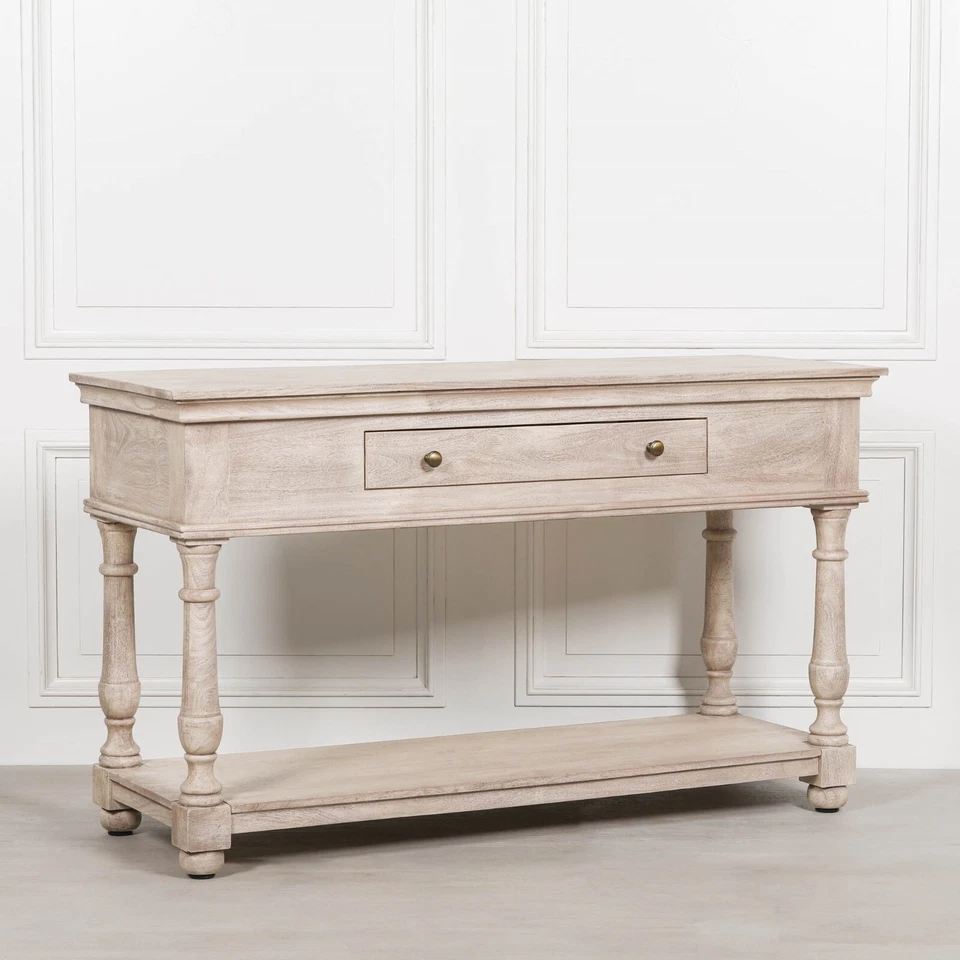 Acacia Large Wooden 150cm Classic French Style Console Table With Drawer - Image 2 of 4
