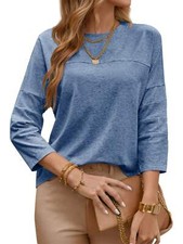 Women's Casual 3/4 Sleeve T-Shirts Round Neck Loose Tops Basic Blouses