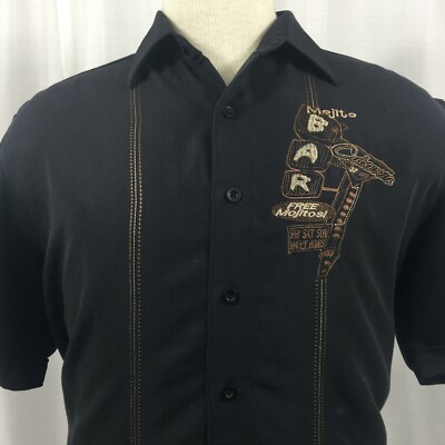 Cubavera Embroidered Mojito Bar Graphic Short Sleeve Shirt Black Size XL