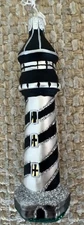 Black & White Lighthouse Blown Glass Ornament Made In Czech Republic