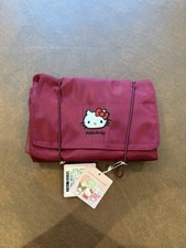 Hello Kitty Cosmetic Bag Portable Makeup Bag Travel Case Magenta Nylon Mesh NWT