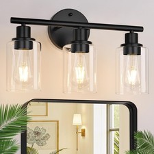 3-Light Black Bathroom Light Fixtures Modern Bathroom Vanity Light Clear Glass
