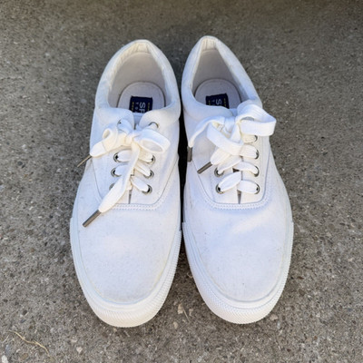 Sperry Top-Sider Men's White Canvas Lace-Up Sneakers 12 Round Toe
