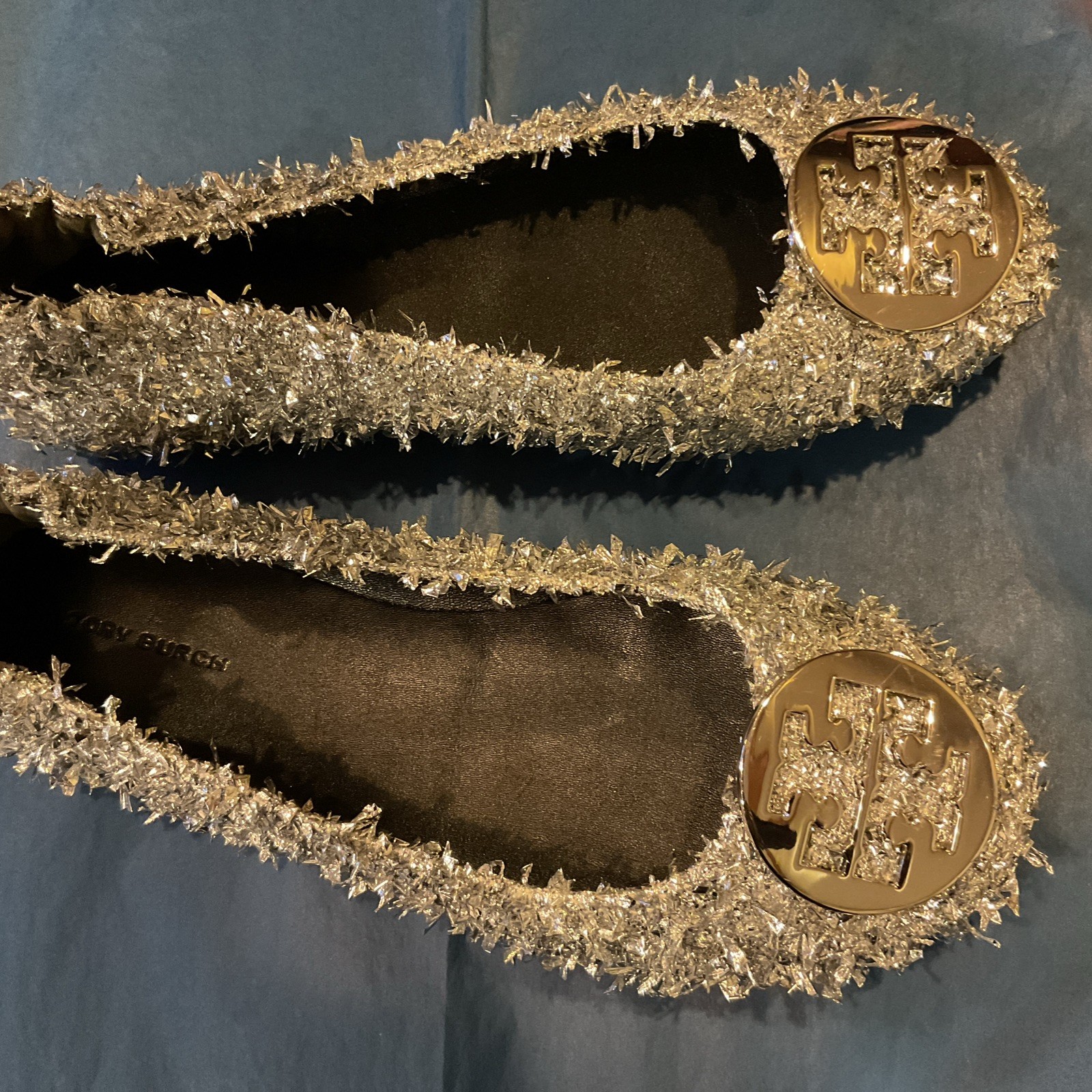 Tory Burch Minnie Travel ballet Flat In Silver Confetti Sz 7M New Without Box thumbnail 4