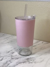 Ello 20 oz Tidal Glass Tumbler with Straw Cashmere Pink New