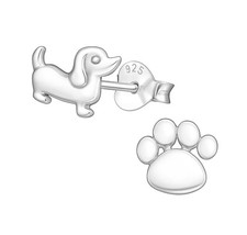 Paw Print 925 Sterling Silver Stud Earrings, Very Tiny Piercing Jewelry Dog P