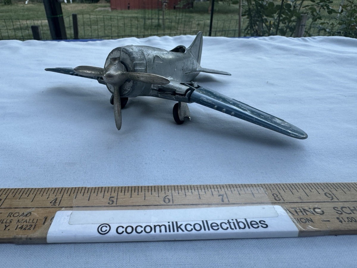 Vintage diecast Hubley Kiddie Toy airplane red yellow flying K032