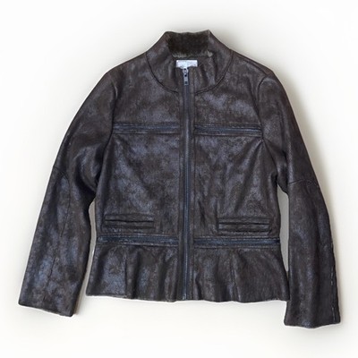 Alberto Makali Jacket Coat Womens Sz Large Brown Faux Suede & Fur Lined Zip