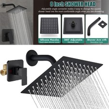 Shower Faucet Set Black Rain Shower Head Combo with Mixer Valve Kit Wall Mounted