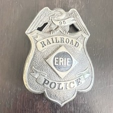 Vintage Metal Erie Railroad Police Badge Pin Eagle Shield Train #95