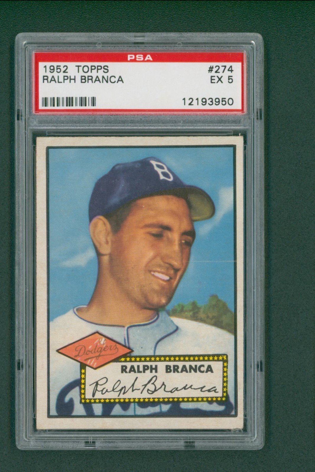 1952 Topps Baseball Card - #274 Ralph Branca, PSA 5 EX