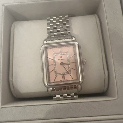 Michele Deco II Pink Sunray Diamond Dial Silver Ladies Watch MWW06X000036