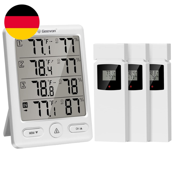 Geevon Thermometer Innen AußEn Mit 3 Fernsensoren, Digitales Hygrometer-image