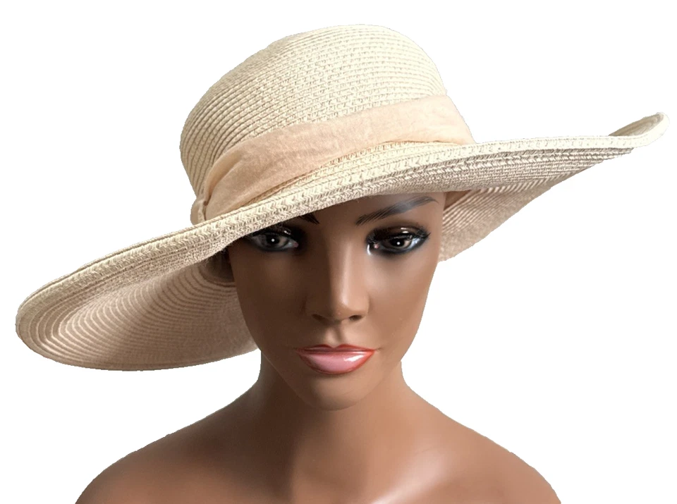 Sombrero de Paja ☀️ Rubor Rosa Cinta Ala Ancha Nine West Cruise Cottagecore Foto 2 de 4