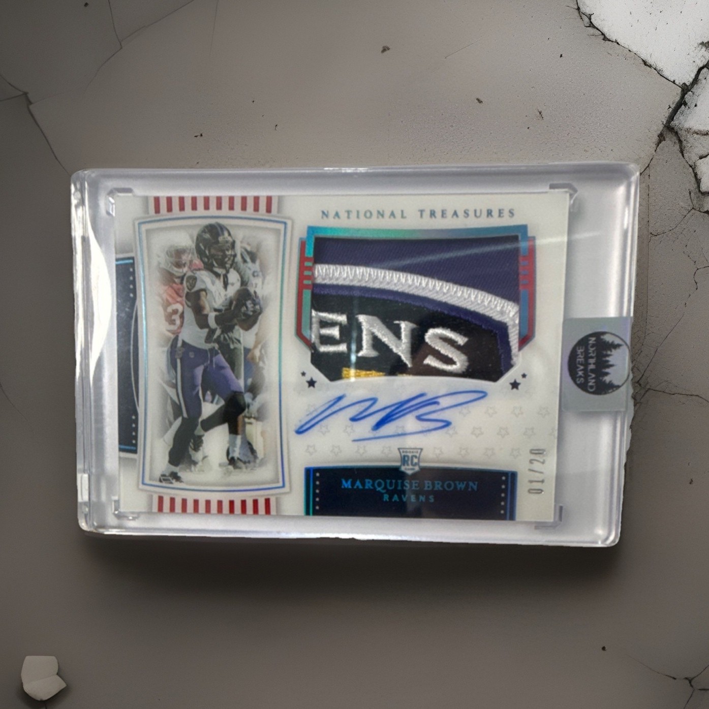 2019 Panini /20 National Treasures Rookie ENS Patch Auto Marquise Brown 1 of 20