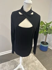Inc Women's Long-Sleeve Keyhole Knit Top Black 0x