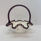Fenton Spanish Lace Hand Painted Amethyst Plum Crest Basket Signed EUC